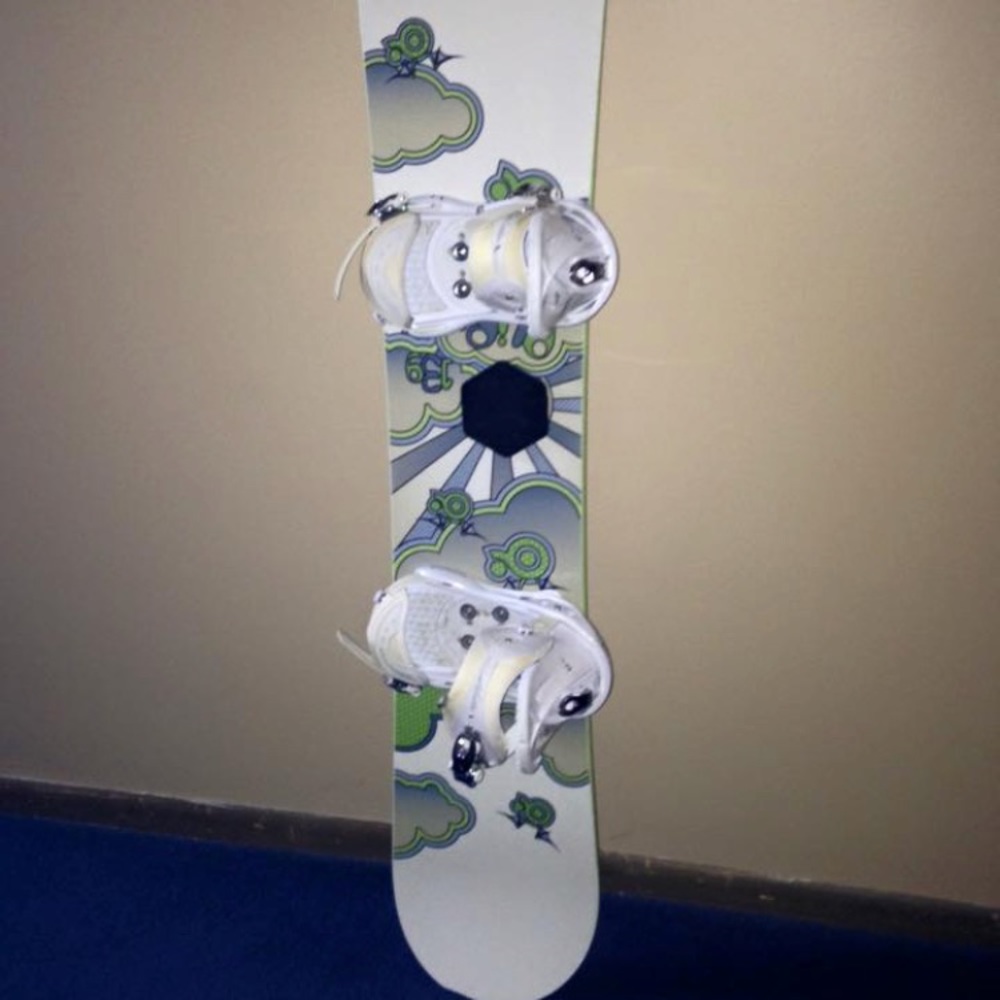 Snowboard, bindings, boots.